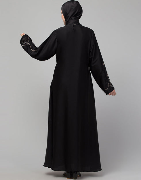 Chic Black Shine Nida Embroidery Abaya Side View